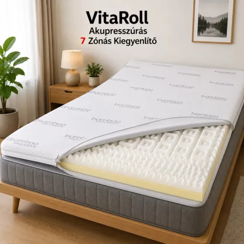 Vitaroll - Akupresszúrás 7 zóna+ 2cm HR EcO hab Kiegyenlítő Fedőmatrac Bamboo huzattal 90x200cm